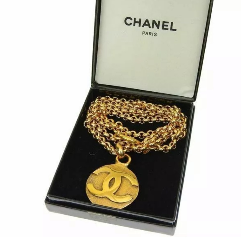 Chanel Gold Necklace with CC Pendant 32"